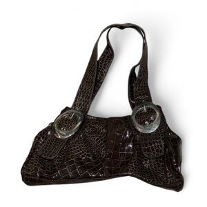 Elegant Brown Crocodile Pattern Handbag